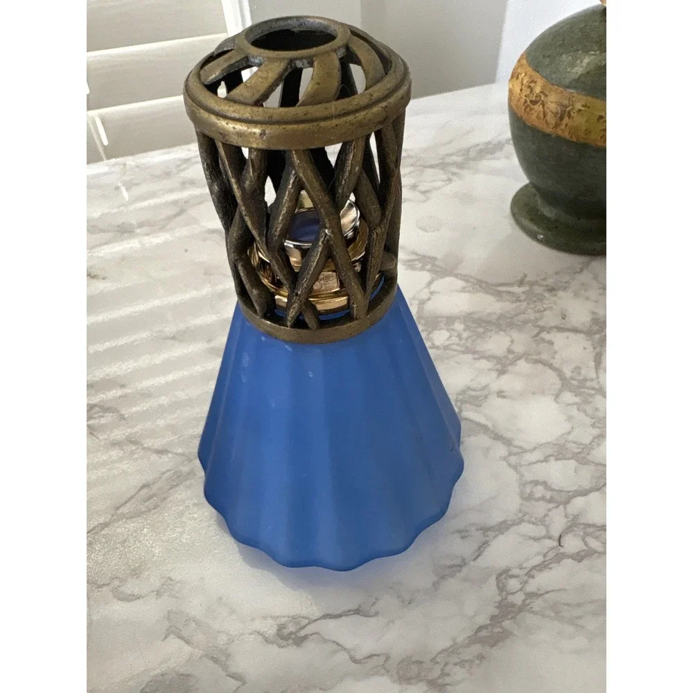 Lampe Berger Paris Frosted Blue Glass Fragrance Lamp Bronze Lattice Cap